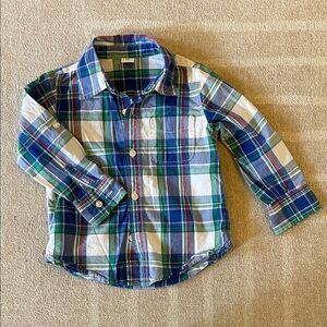 GAP Kids Plaid Button-Down Shirt in Blue, Green, and White
